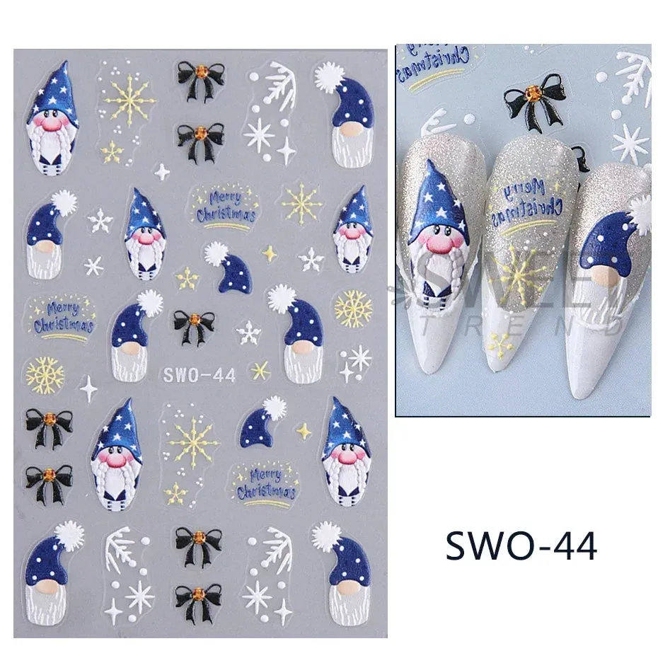 Joskaa Christmas Cartoon Nail Stickers Santa Claus Snowman Gloves Self Adhesive Sliders Nail Decals Snowflake Manicure Art  Decoration