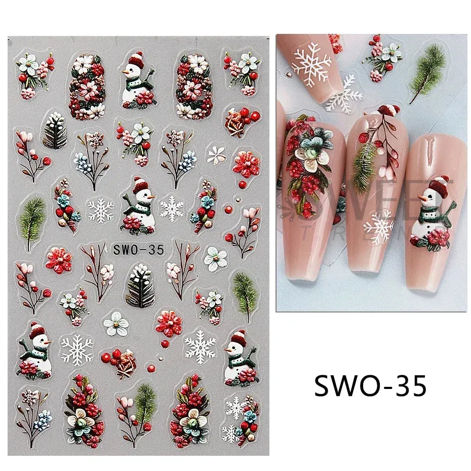 Joskaa Christmas Cartoon Nail Stickers Santa Claus Snowman Gloves Self Adhesive Sliders Nail Decals Snowflake Manicure Art  Decoration