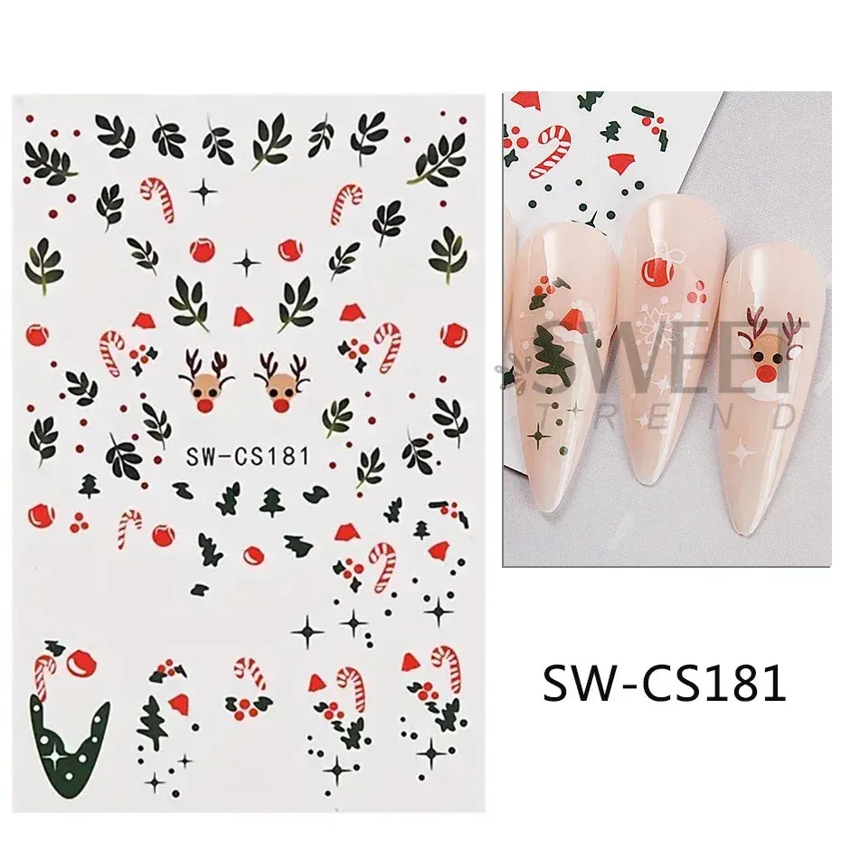 Joskaa Christmas Cartoon Nail Stickers Santa Claus Snowman Gloves Self Adhesive Sliders Nail Decals Snowflake Manicure Art  Decoration