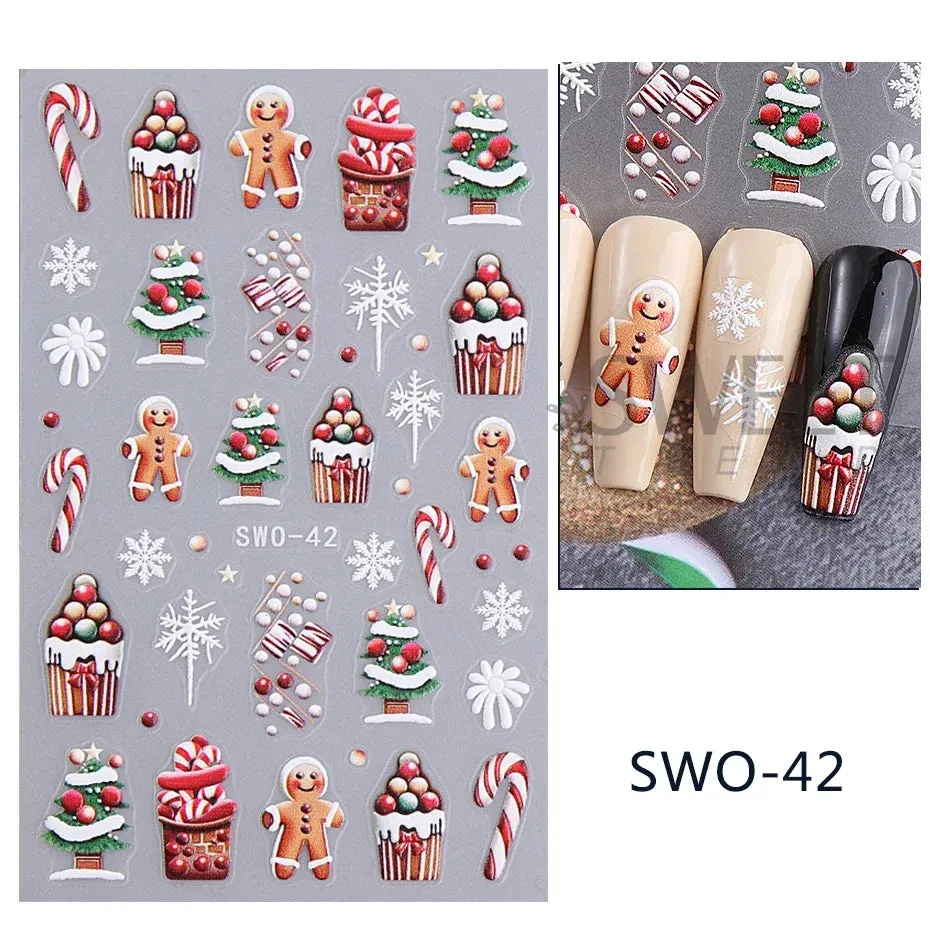 Joskaa Christmas Cartoon Nail Stickers Santa Claus Snowman Gloves Self Adhesive Sliders Nail Decals Snowflake Manicure Art  Decoration