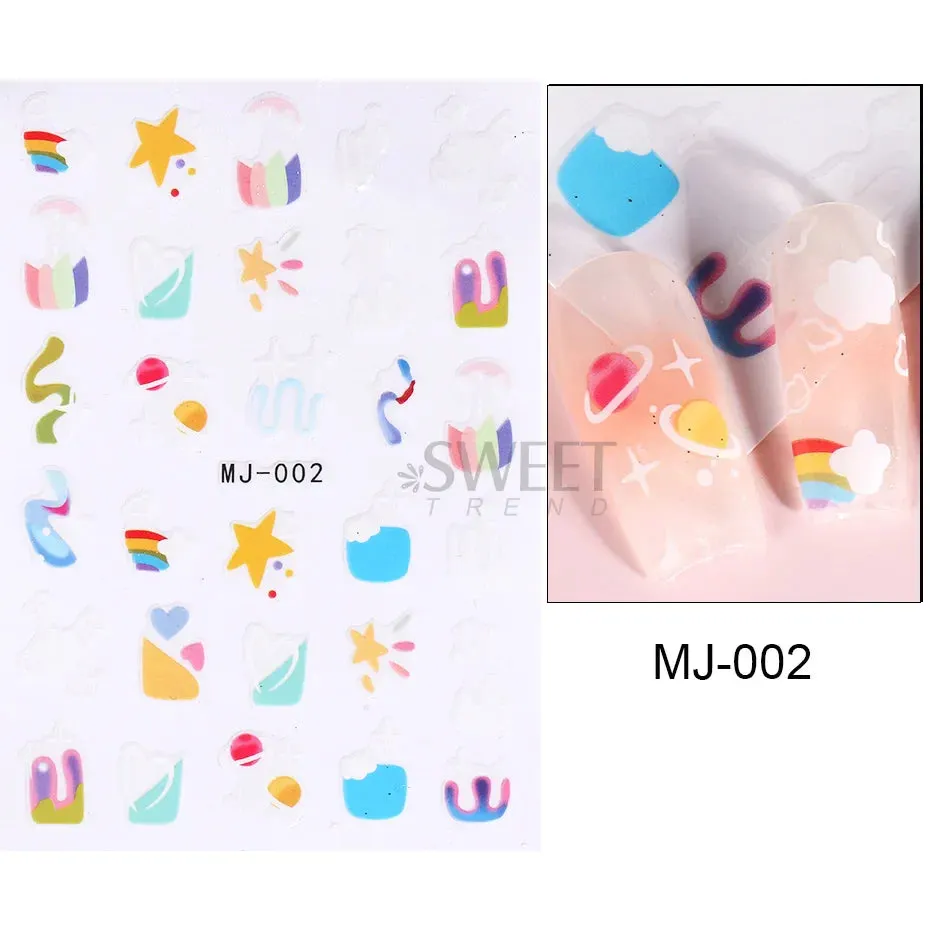 Joskaa Metallic Star Love French Nail Art Stickers Gold Silver Bronzing Wave Line Heart Designer Decal Elegant Manicure Foil Wraps LYMJ