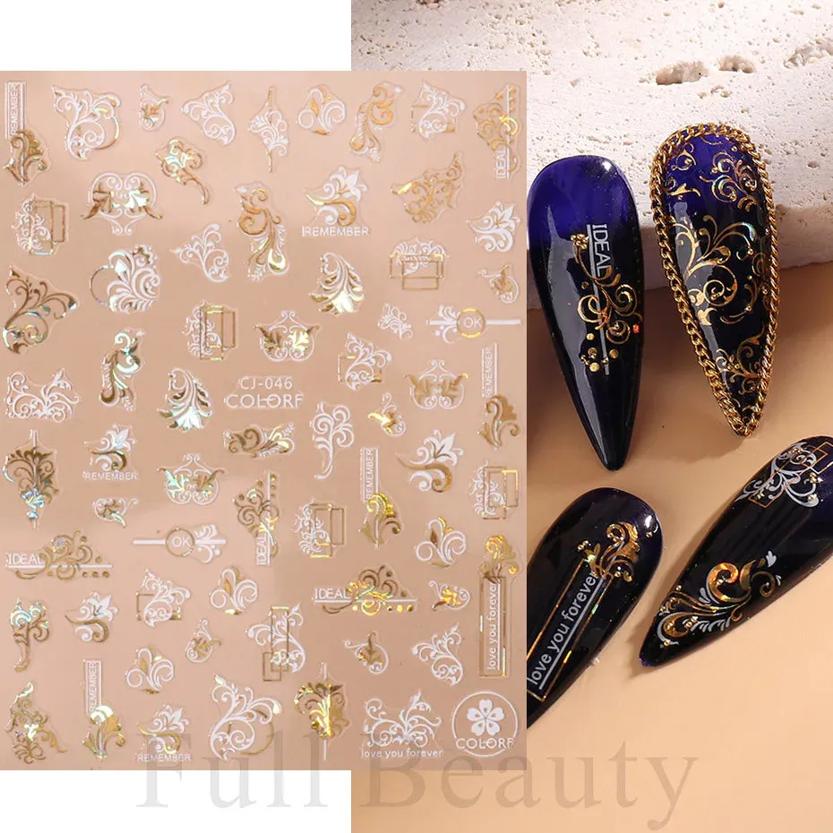 Joskaa Metallic Star Love French Nail Art Stickers Gold Silver Bronzing Wave Line Heart Designer Decal Elegant Manicure Foil Wraps LYMJ
