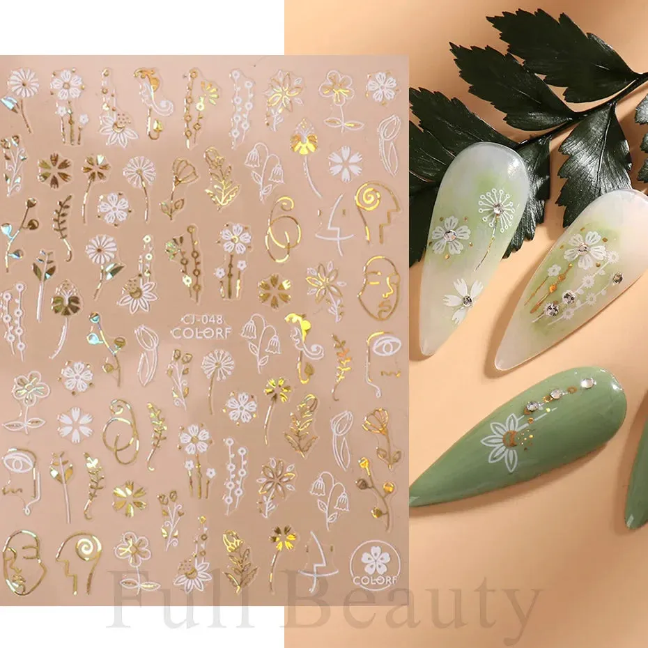 Joskaa Metallic Star Love French Nail Art Stickers Gold Silver Bronzing Wave Line Heart Designer Decal Elegant Manicure Foil Wraps LYMJ