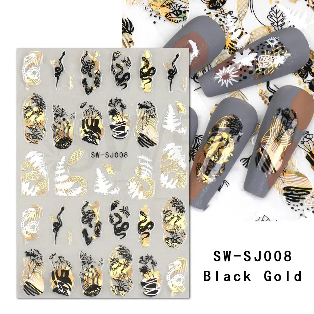 Joskaa Metallic Star Love French Nail Art Stickers Gold Silver Bronzing Wave Line Heart Designer Decal Elegant Manicure Foil Wraps LYMJ