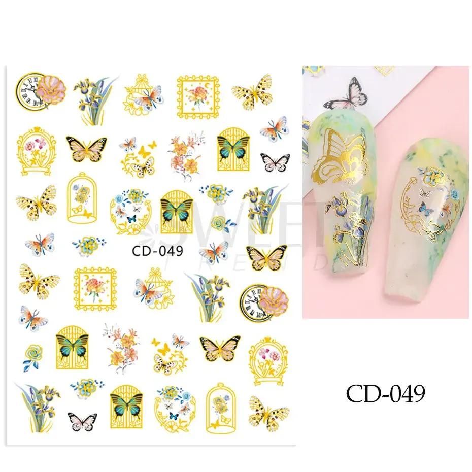 Joskaa Metallic Star Love French Nail Art Stickers Gold Silver Bronzing Wave Line Heart Designer Decal Elegant Manicure Foil Wraps LYMJ