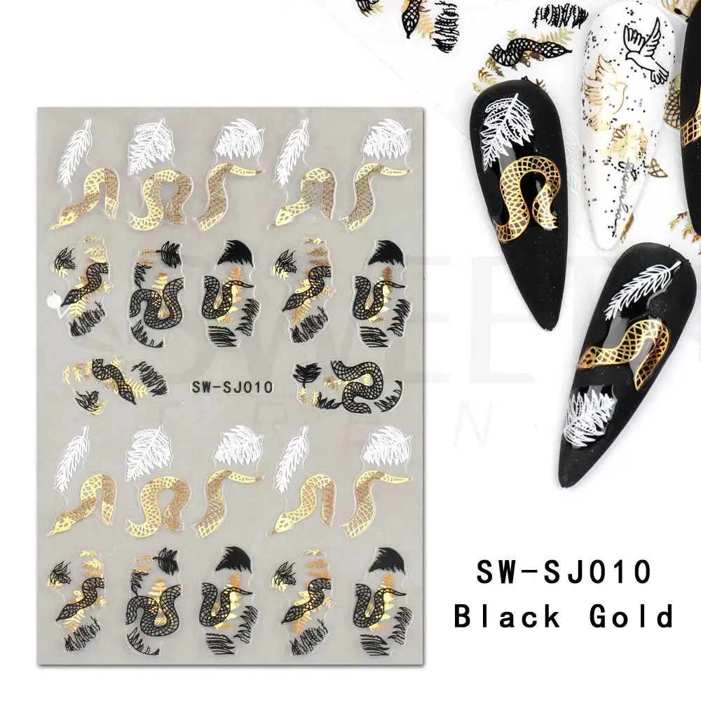 Joskaa Metallic Star Love French Nail Art Stickers Gold Silver Bronzing Wave Line Heart Designer Decal Elegant Manicure Foil Wraps LYMJ