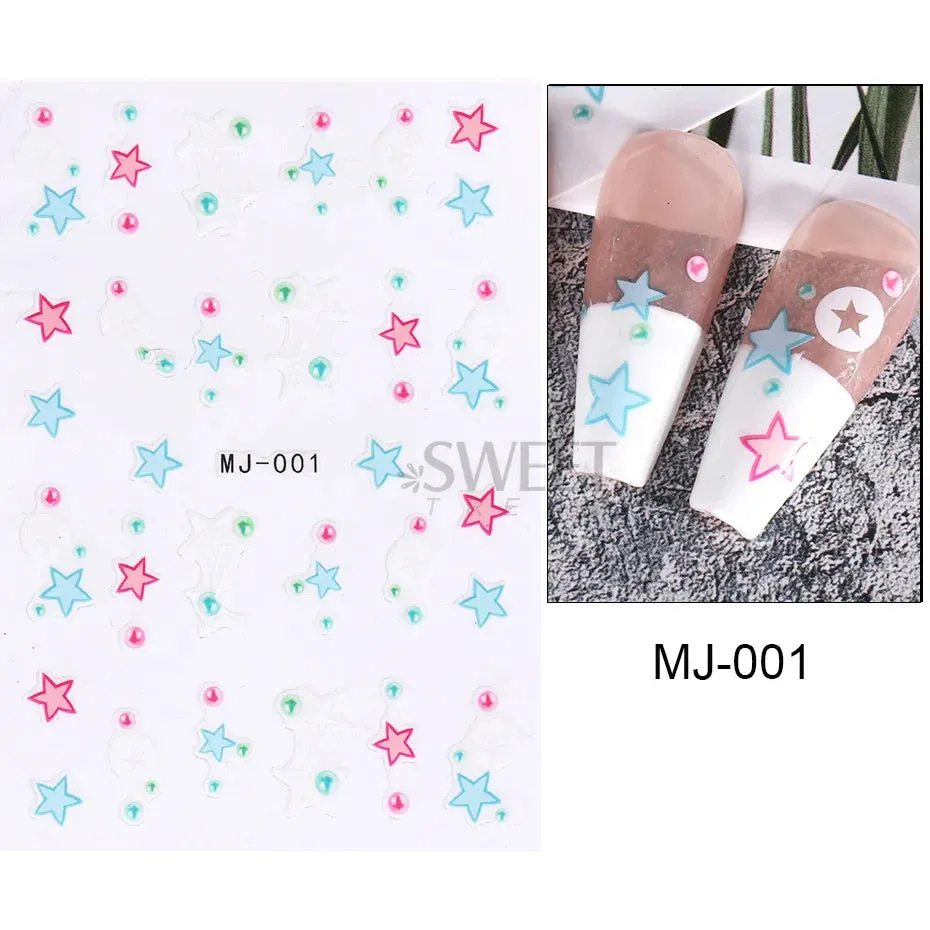 Joskaa Metallic Star Love French Nail Art Stickers Gold Silver Bronzing Wave Line Heart Designer Decal Elegant Manicure Foil Wraps LYMJ