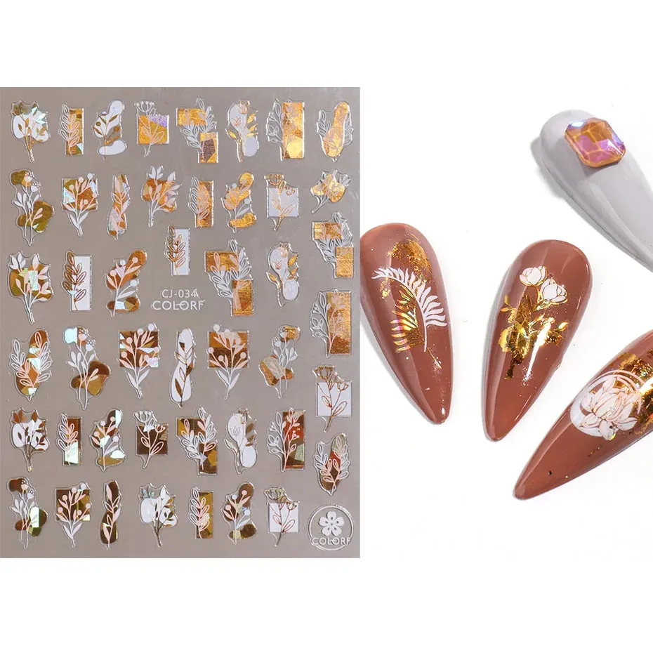 Joskaa Metallic Star Love French Nail Art Stickers Gold Silver Bronzing Wave Line Heart Designer Decal Elegant Manicure Foil Wraps LYMJ