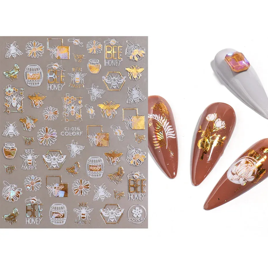 Joskaa Metallic Star Love French Nail Art Stickers Gold Silver Bronzing Wave Line Heart Designer Decal Elegant Manicure Foil Wraps LYMJ