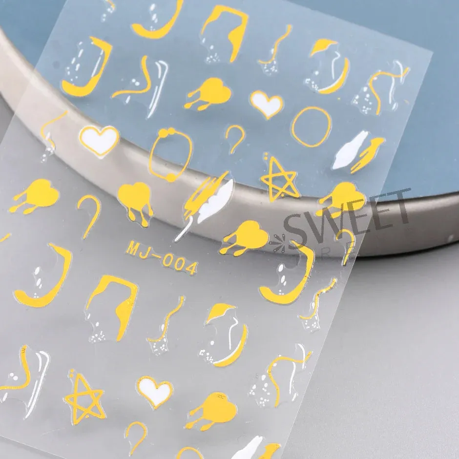 Joskaa Metallic Star Love French Nail Art Stickers Gold Silver Bronzing Wave Line Heart Designer Decal Elegant Manicure Foil Wraps LYMJ