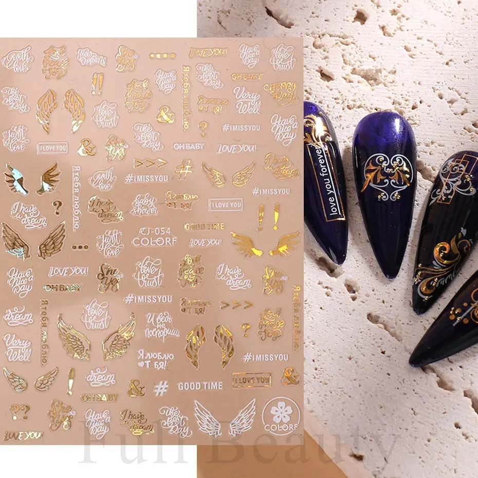 Joskaa Metallic Star Love French Nail Art Stickers Gold Silver Bronzing Wave Line Heart Designer Decal Elegant Manicure Foil Wraps LYMJ