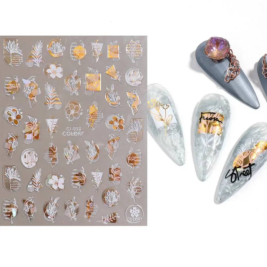 Joskaa Metallic Star Love French Nail Art Stickers Gold Silver Bronzing Wave Line Heart Designer Decal Elegant Manicure Foil Wraps LYMJ