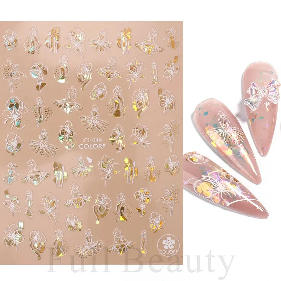 Joskaa Metallic Star Love French Nail Art Stickers Gold Silver Bronzing Wave Line Heart Designer Decal Elegant Manicure Foil Wraps LYMJ