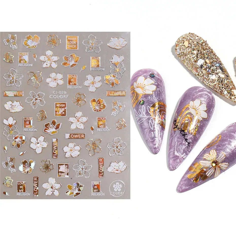 Joskaa Metallic Star Love French Nail Art Stickers Gold Silver Bronzing Wave Line Heart Designer Decal Elegant Manicure Foil Wraps LYMJ