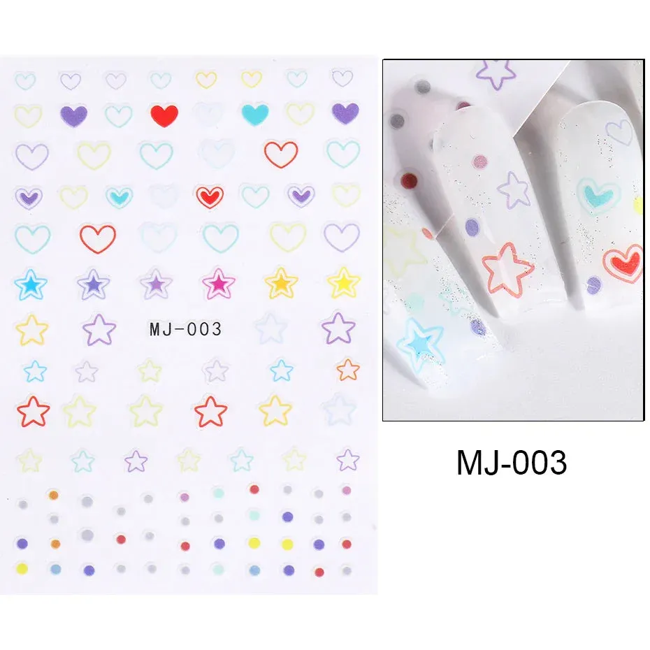 Joskaa Metallic Star Love French Nail Art Stickers Gold Silver Bronzing Wave Line Heart Designer Decal Elegant Manicure Foil Wraps LYMJ