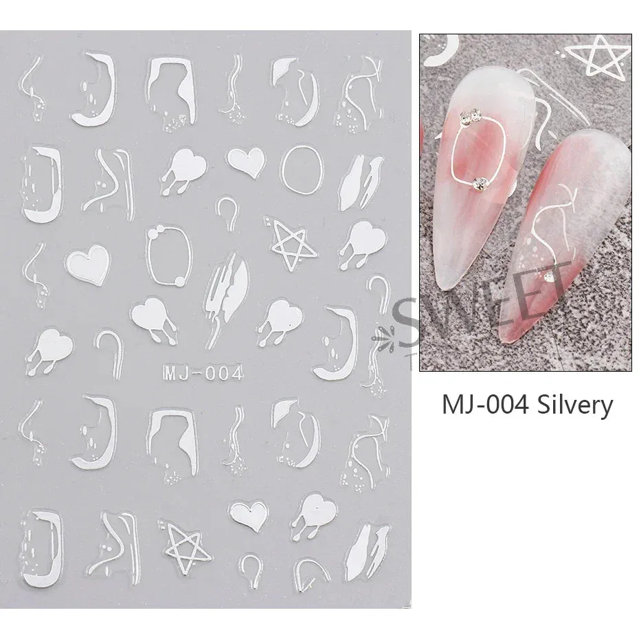 Joskaa Metallic Star Love French Nail Art Stickers Gold Silver Bronzing Wave Line Heart Designer Decal Elegant Manicure Foil Wraps LYMJ