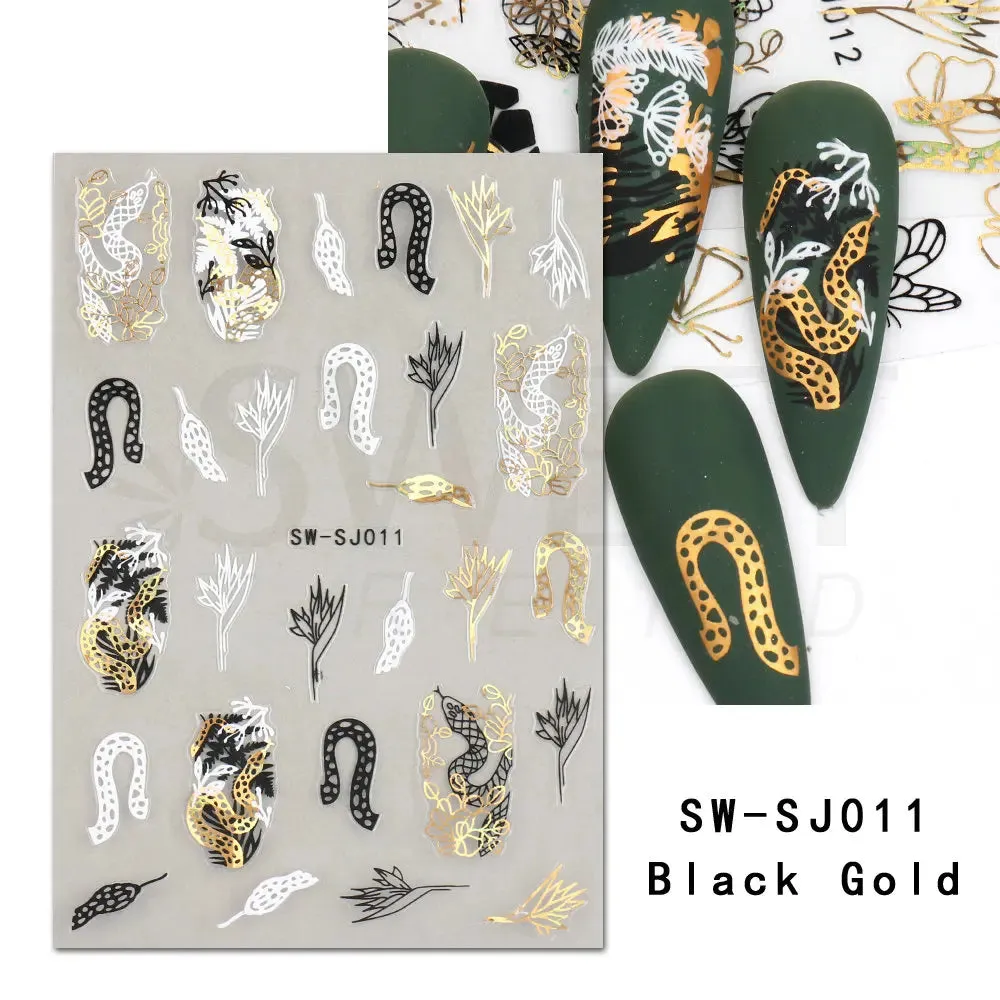 Joskaa Metallic Star Love French Nail Art Stickers Gold Silver Bronzing Wave Line Heart Designer Decal Elegant Manicure Foil Wraps LYMJ
