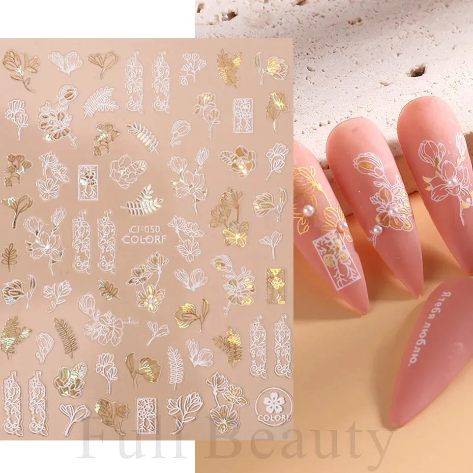 Joskaa Metallic Star Love French Nail Art Stickers Gold Silver Bronzing Wave Line Heart Designer Decal Elegant Manicure Foil Wraps LYMJ