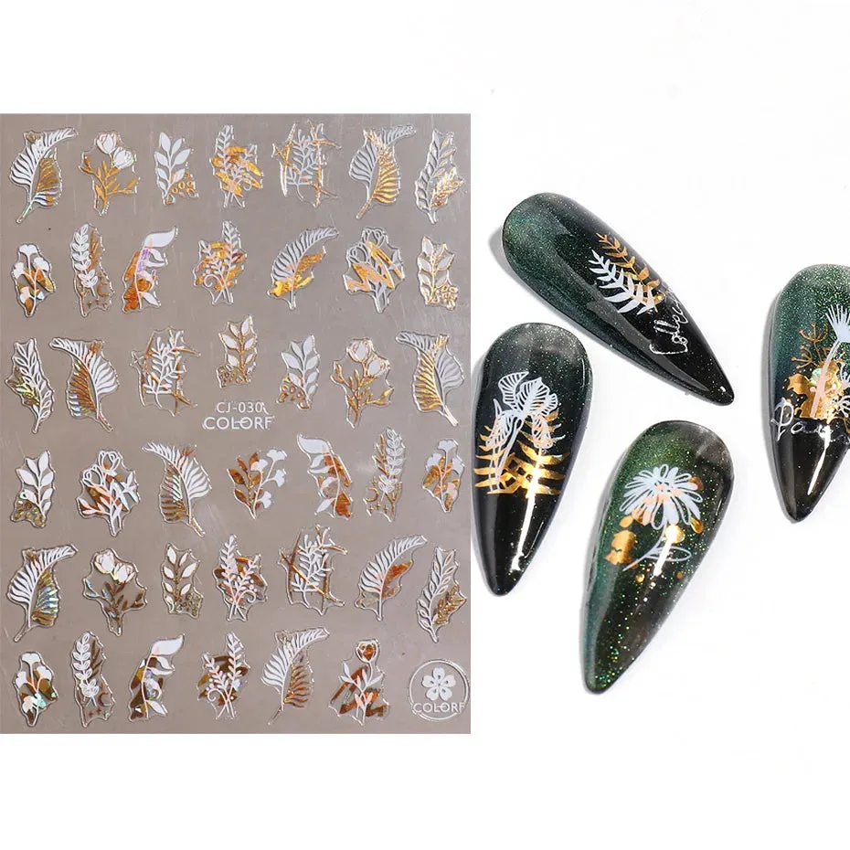 Joskaa Metallic Star Love French Nail Art Stickers Gold Silver Bronzing Wave Line Heart Designer Decal Elegant Manicure Foil Wraps LYMJ