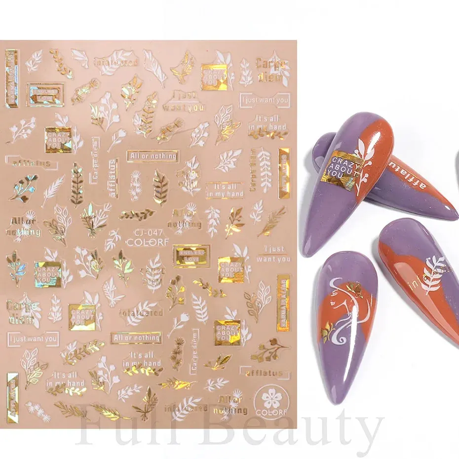 Joskaa Metallic Star Love French Nail Art Stickers Gold Silver Bronzing Wave Line Heart Designer Decal Elegant Manicure Foil Wraps LYMJ
