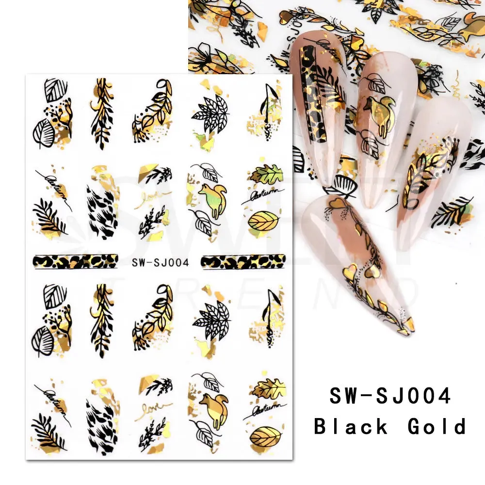 Joskaa Metallic Star Love French Nail Art Stickers Gold Silver Bronzing Wave Line Heart Designer Decal Elegant Manicure Foil Wraps LYMJ
