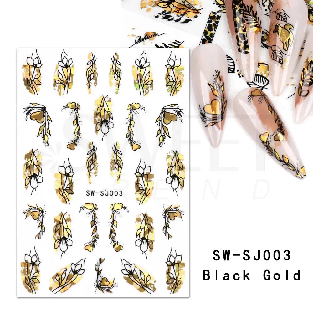 Joskaa Metallic Star Love French Nail Art Stickers Gold Silver Bronzing Wave Line Heart Designer Decal Elegant Manicure Foil Wraps LYMJ