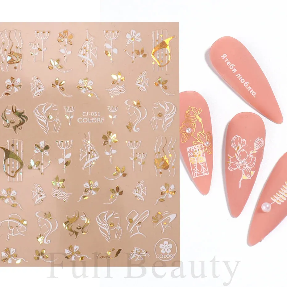 Joskaa Metallic Star Love French Nail Art Stickers Gold Silver Bronzing Wave Line Heart Designer Decal Elegant Manicure Foil Wraps LYMJ