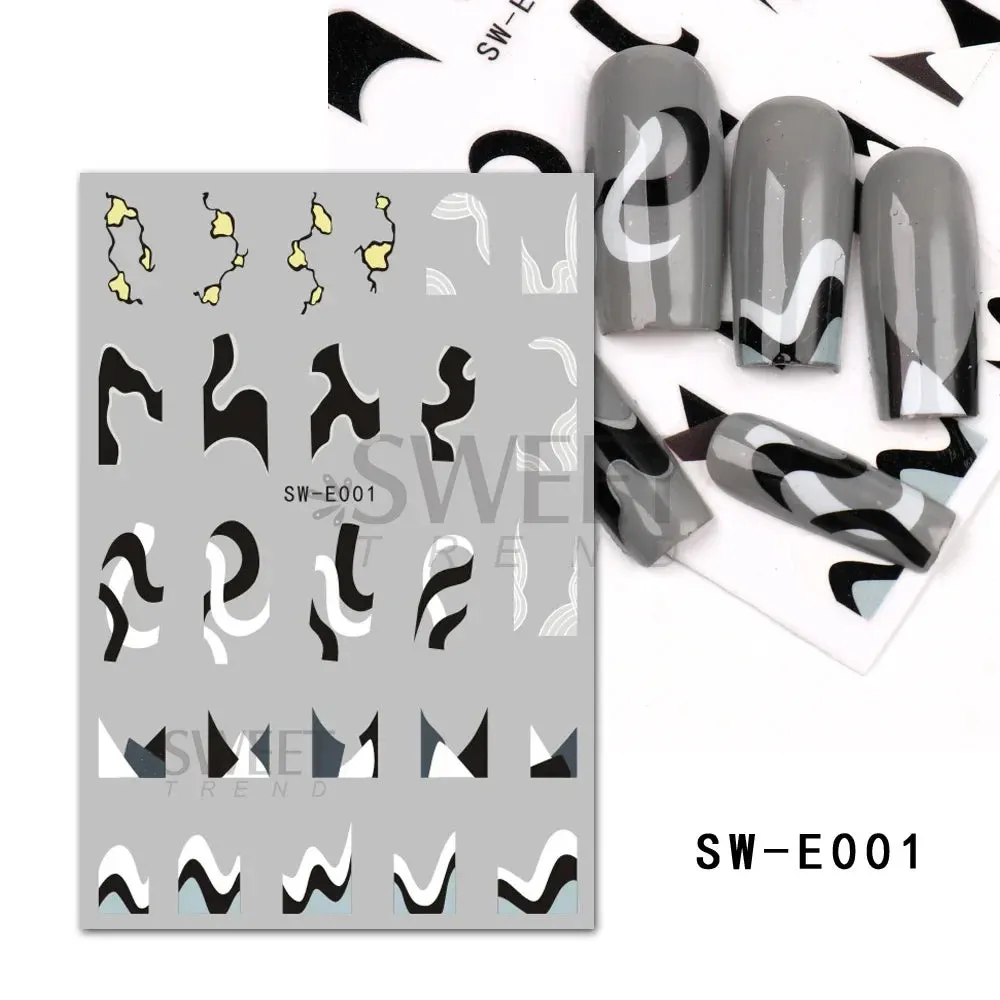 Joskaa Metallic Star Love French Nail Art Stickers Gold Silver Bronzing Wave Line Heart Designer Decal Elegant Manicure Foil Wraps LYMJ