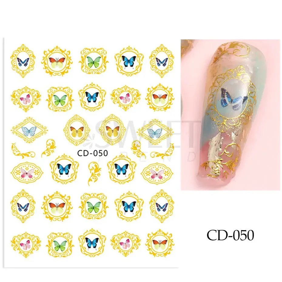 Joskaa Metallic Star Love French Nail Art Stickers Gold Silver Bronzing Wave Line Heart Designer Decal Elegant Manicure Foil Wraps LYMJ