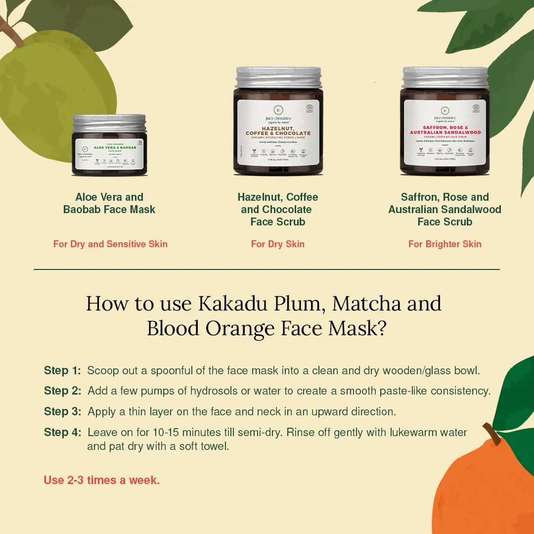 Kakadu Plum, Matcha & Blood Orange Organic Face Mask - 20g