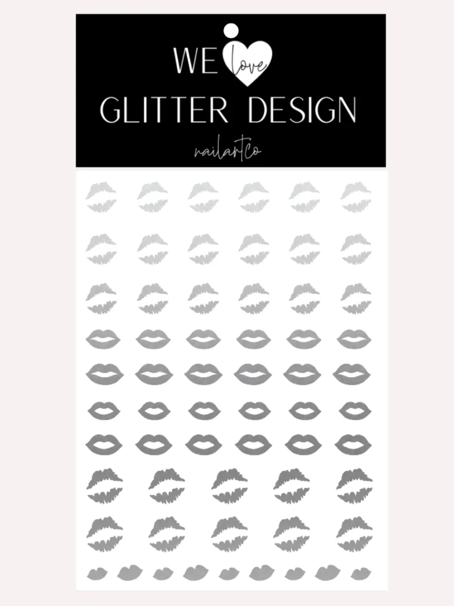 Kissy Lips Nail Decal | Silver Shimmer (*Decal Comes Un-Weeded)