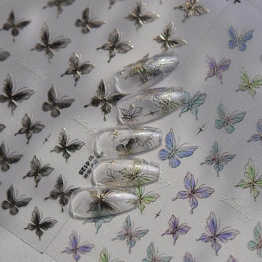 Metal Colors Butterfly Nail Art Stickers Adhesive Embossed Sticker Decals to4124