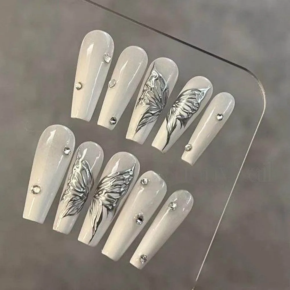 Metal Silver Buttergly Nail Art Stickers Adhesive Wings with Moon Star Sticker Decals TSM381