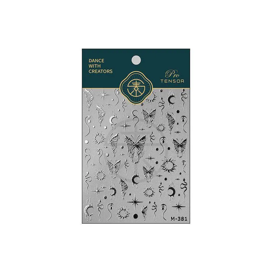 Metal Silver Buttergly Nail Art Stickers Adhesive Wings with Moon Star Sticker Decals TSM381