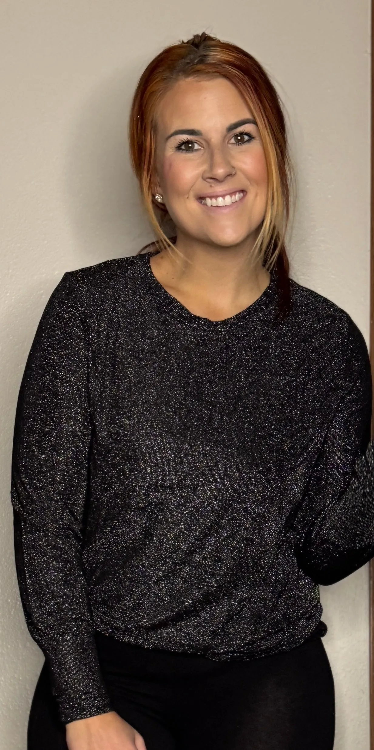 Metallic Round Neck Long Sleeve Top