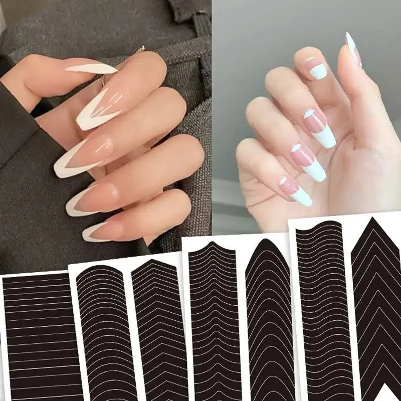 Nail Art French Tip Guide Stickers Geometry French Nail Strips White For French