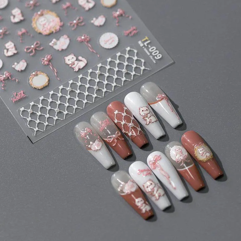 Nail Art Stickers Adhesive Rose Embossed Flower Vines Sticker Decals