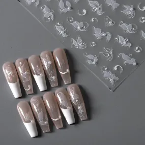 Nail Art Stickers Adhesive Rose Embossed Flower Vines Sticker Decals