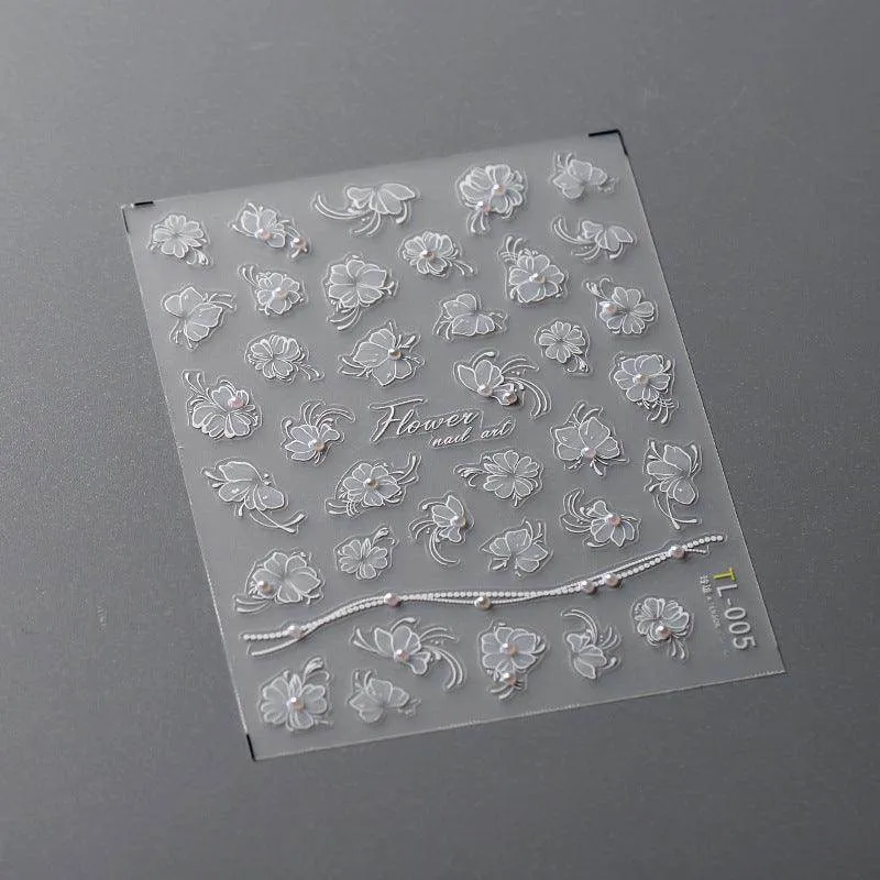 Nail Art Stickers Adhesive Rose Embossed Flower Vines Sticker Decals