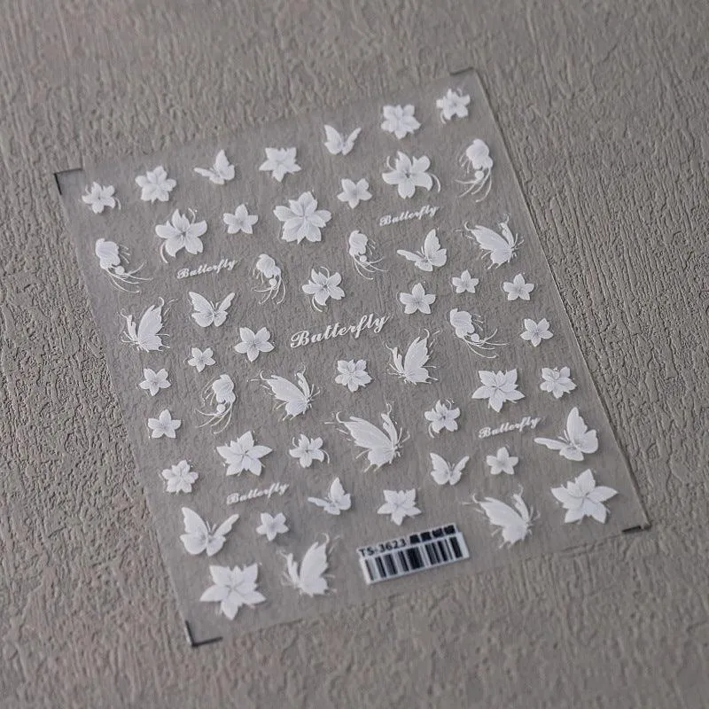 Nail Art Stickers Adhesive Slider Embossed Butterfly Sticker Decals TS3623