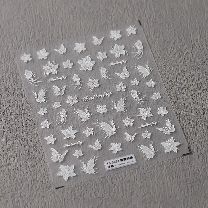 Nail Art Stickers Adhesive Slider Embossed Butterfly Sticker Decals TS3623