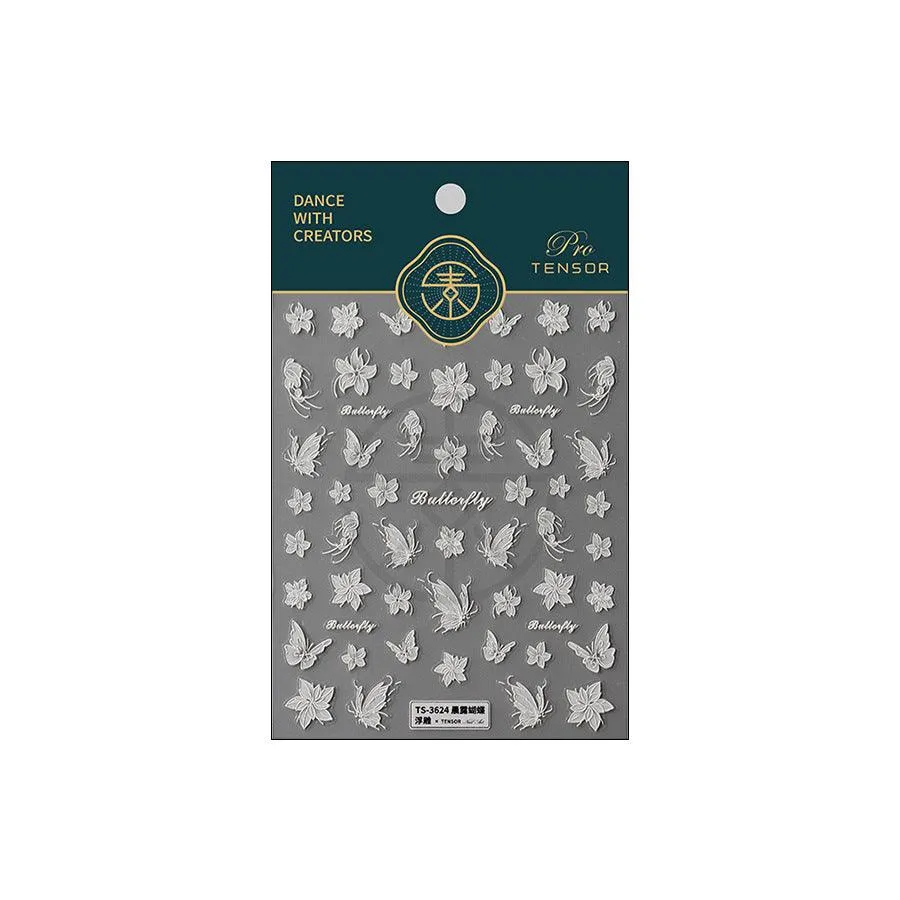 Nail Art Stickers Adhesive Slider Embossed Butterfly Sticker Decals TS3623