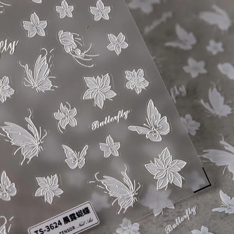Nail Art Stickers Adhesive Slider Embossed Butterfly Sticker Decals TS3623