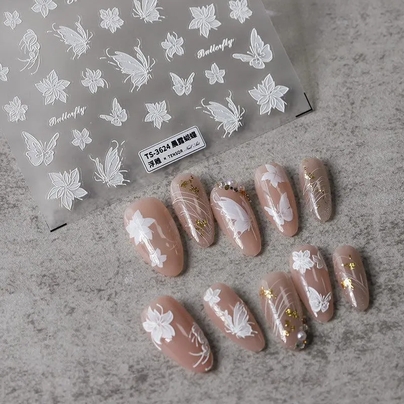 Nail Art Stickers Adhesive Slider Embossed Butterfly Sticker Decals TS3623