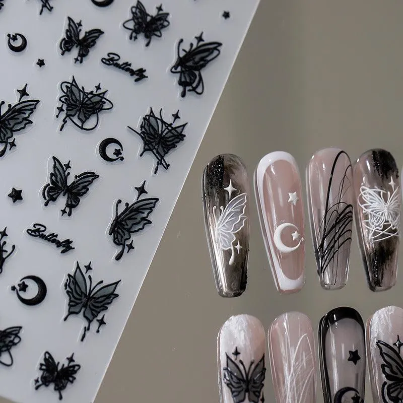 Nail Art Stickers Adhesive Sliders Moon Stars Butterfly Embossed Sticker Decals