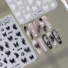 Nail Art Stickers Adhesive Sliders Moon Stars Butterfly Embossed Sticker Decals