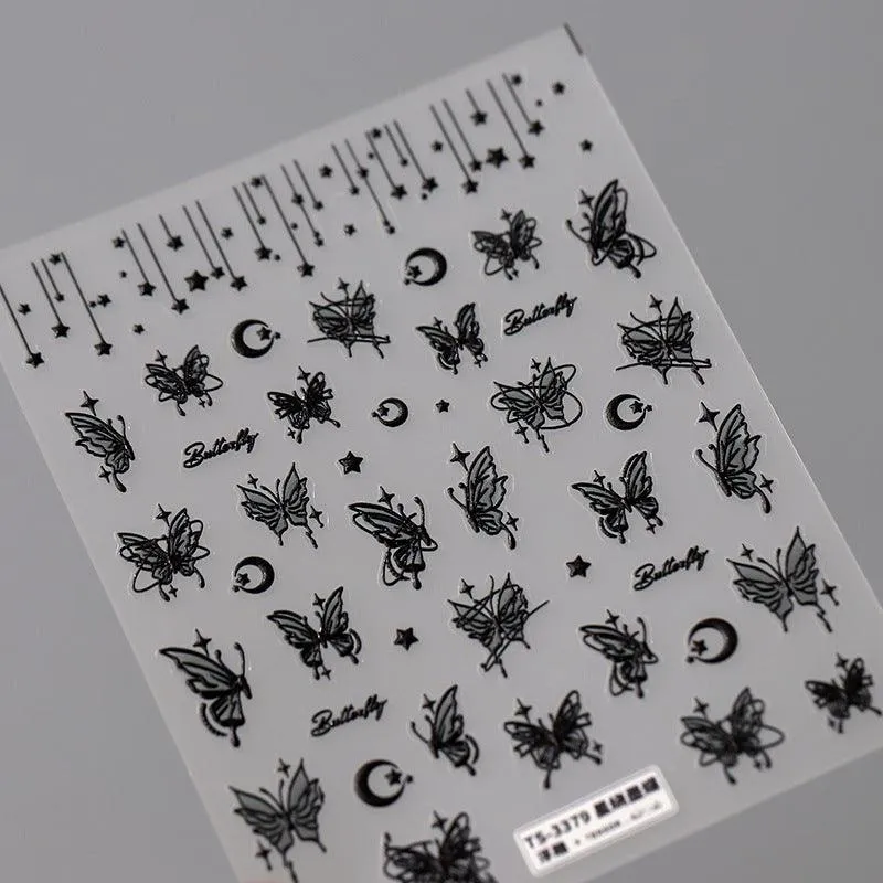 Nail Art Stickers Adhesive Sliders Moon Stars Butterfly Embossed Sticker Decals