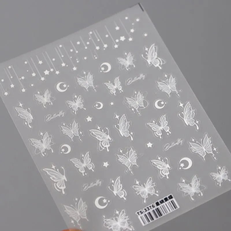 Nail Art Stickers Adhesive Sliders Moon Stars Butterfly Embossed Sticker Decals