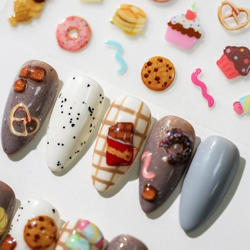 Nail Art Stickers Donuts Adhesive Sliders Dessert Cupcake Jelly Sticker Decals M128