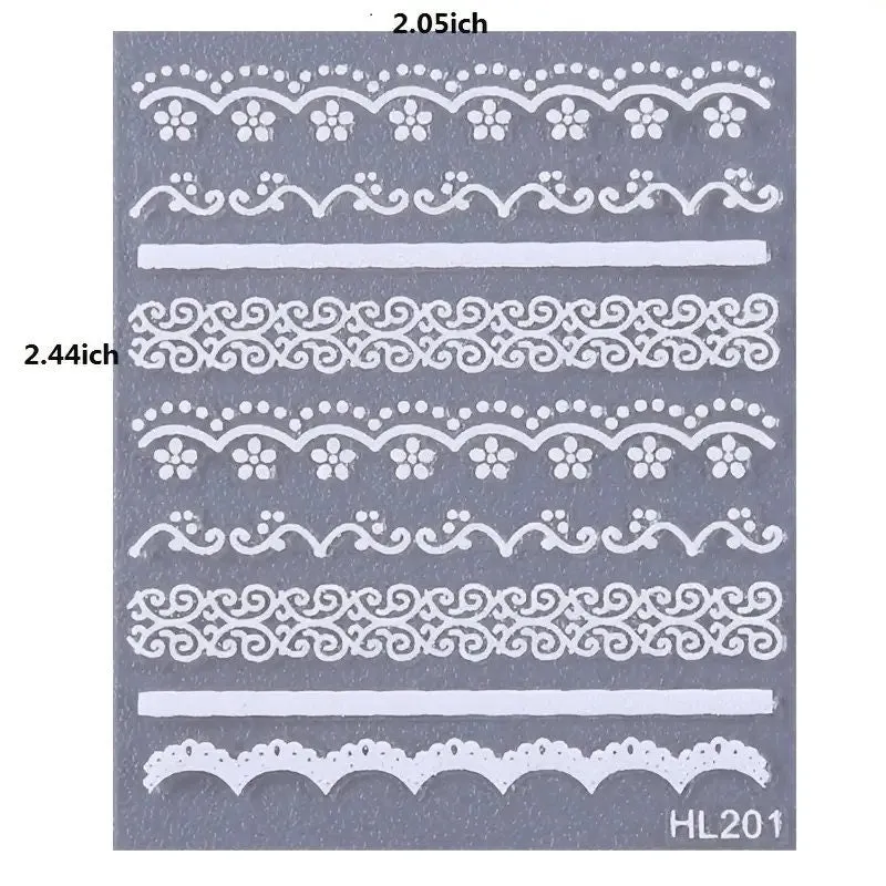 Nail Art Stickers | Embossed Stereoscopic Lace Baroque Nail Decals | Self-Adhesive White Engraved Nail Stickers